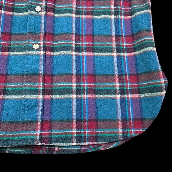 Vintage 70s 80s Pendleton Purple Blue Plaid Wool Flannel Button Down Shirt Sz M - Picture 8 of 8